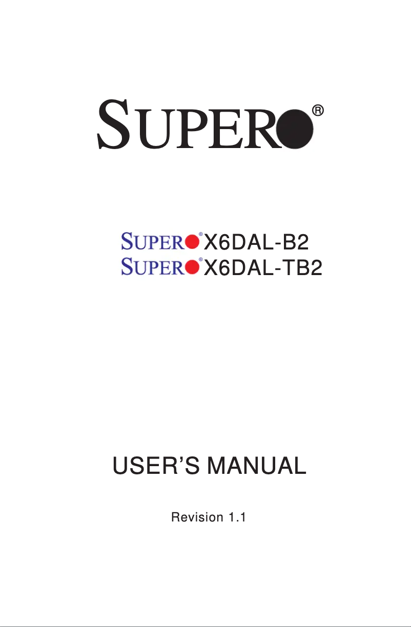 Page n°1 - Manuel utilisateur Supermicro X6DAL-TB2