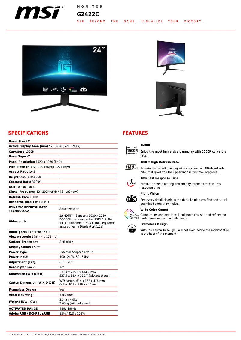 Página 1 del manual Ficha técnica MSI G2422C