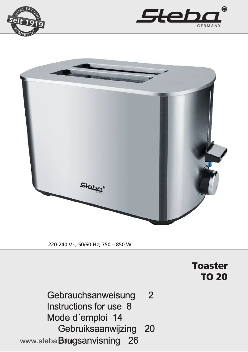 Image de la première page du manuel de l'appareil TO 20