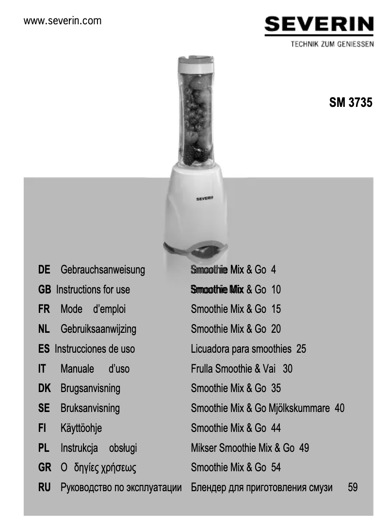Page n°1 - Manuel utilisateur Severin SM 3735