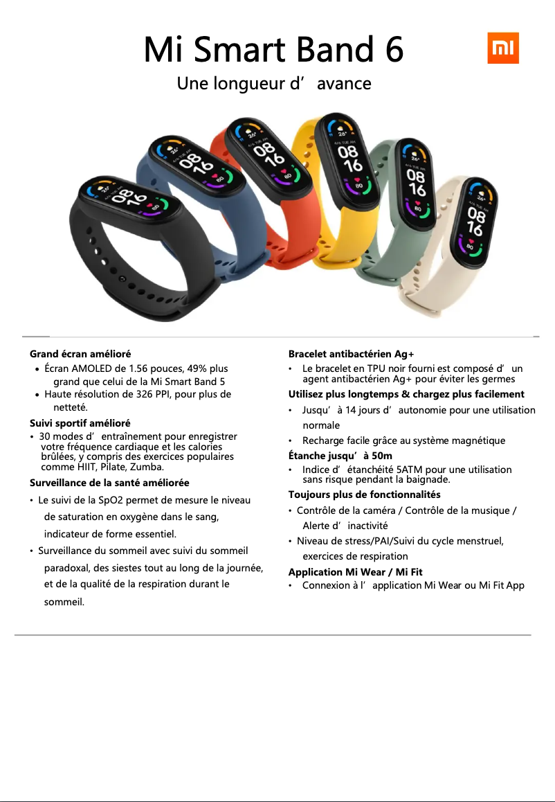 Page 1 de la notice Manuel utilisateur Xiaomi Mi Smart Band 6