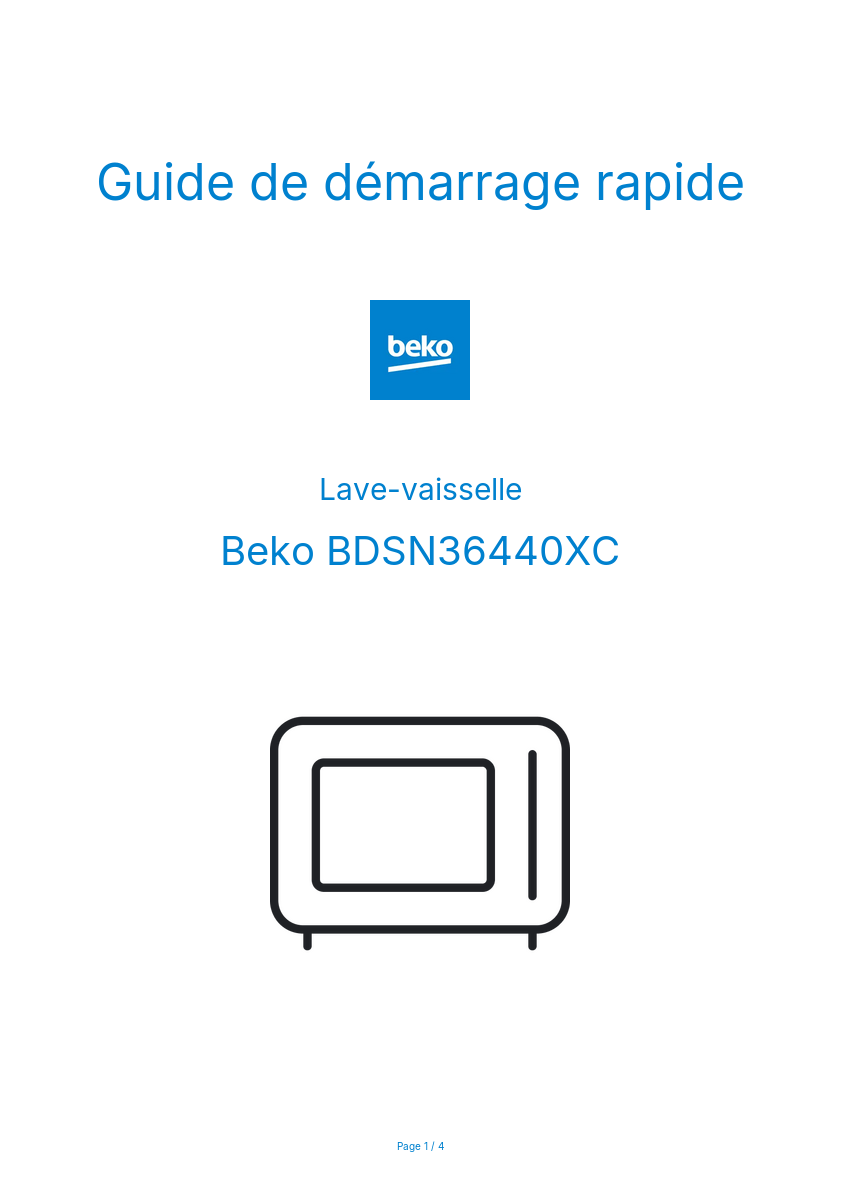 Page n°1 - Guide de démarrage rapide Beko BDSN36440XC