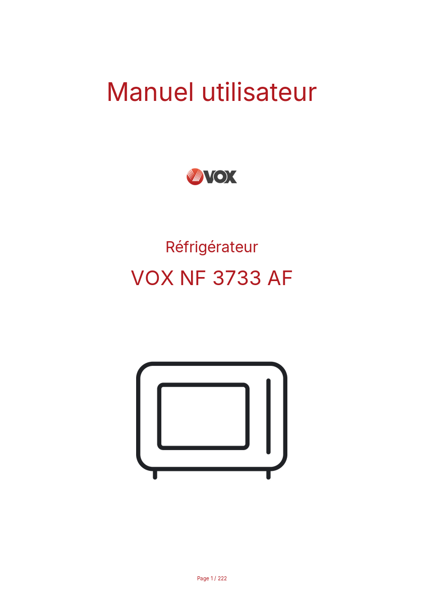 Page n°1 - Manuel utilisateur VOX NF 3733 AF