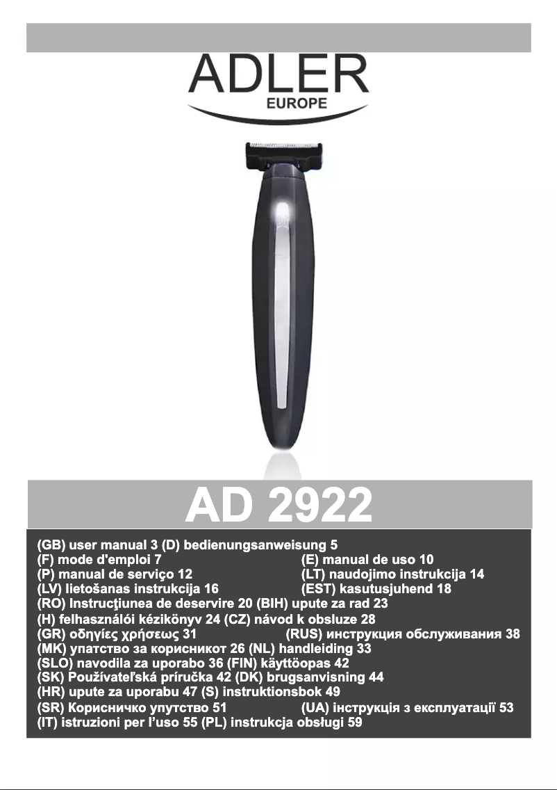 Page 1 of the manual User Manual Adler AD 2922