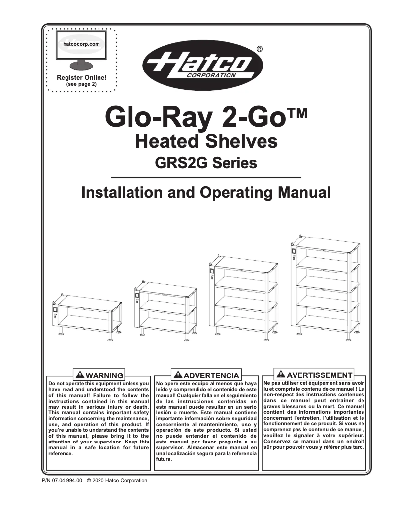 Page n°1 - Manuel utilisateur Hatco GRS2G-3920-2