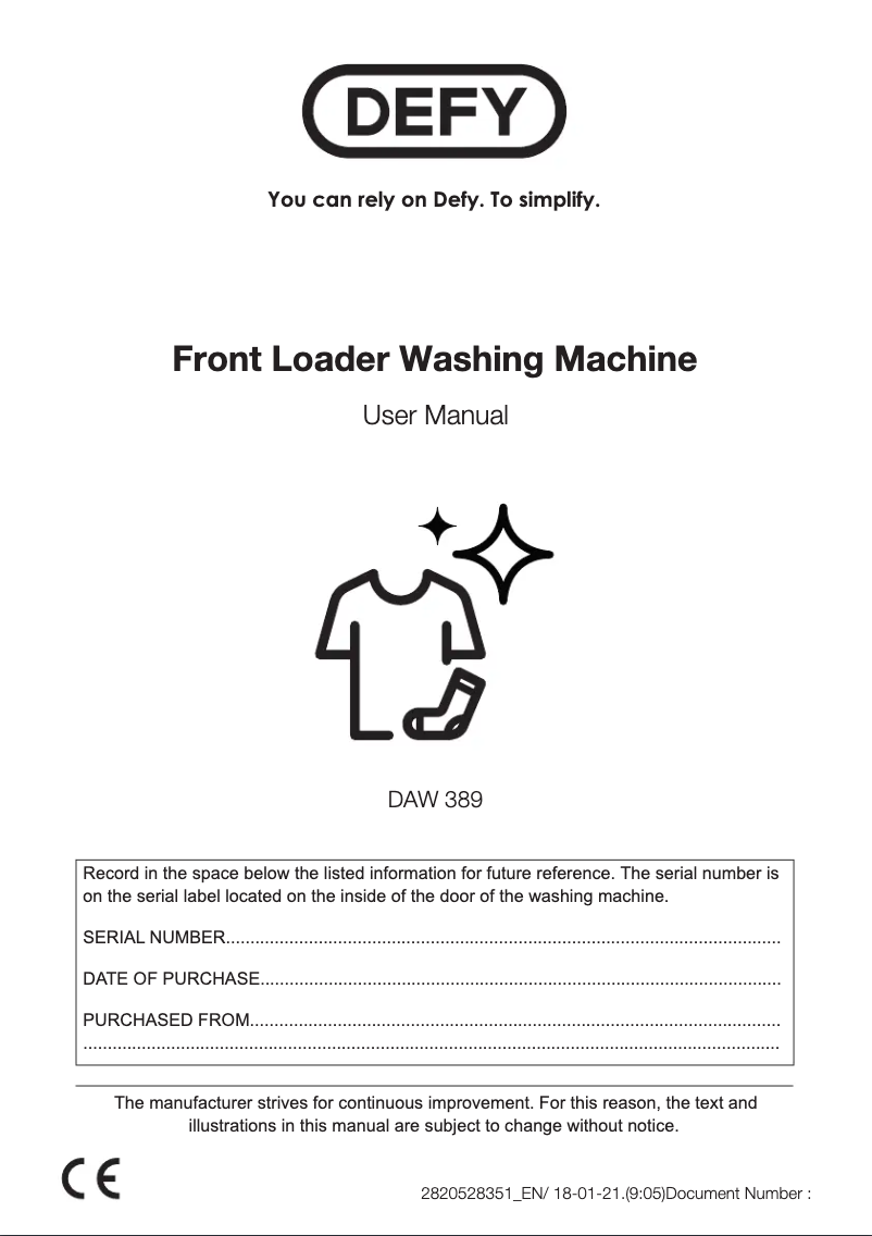 Page 1 de la notice Manuel utilisateur Defy DAW 389