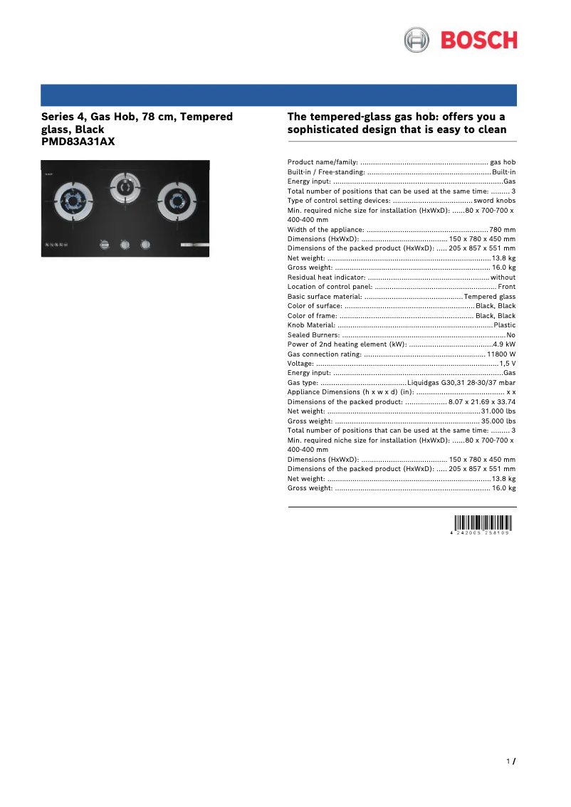 Página 1 del manual Ficha técnica Bosch PMD83A31AX