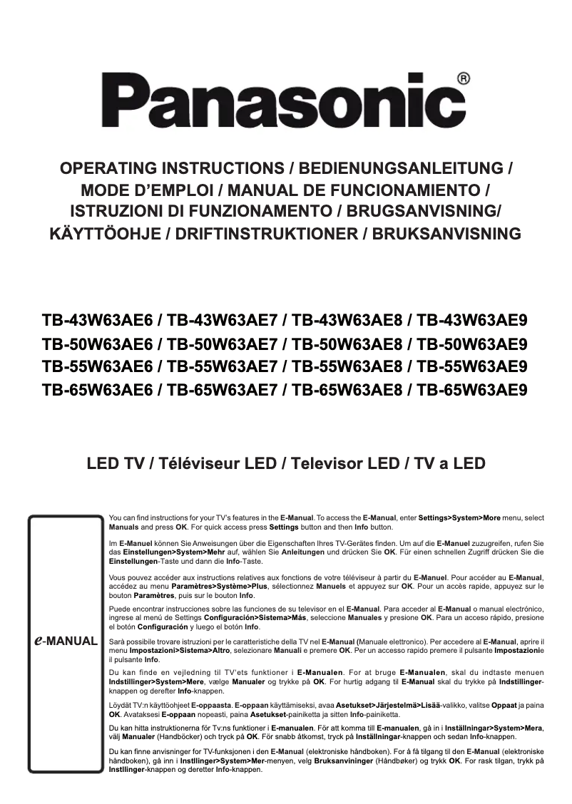Page 1 de la notice Manuel utilisateur Panasonic TB-43W63AE9