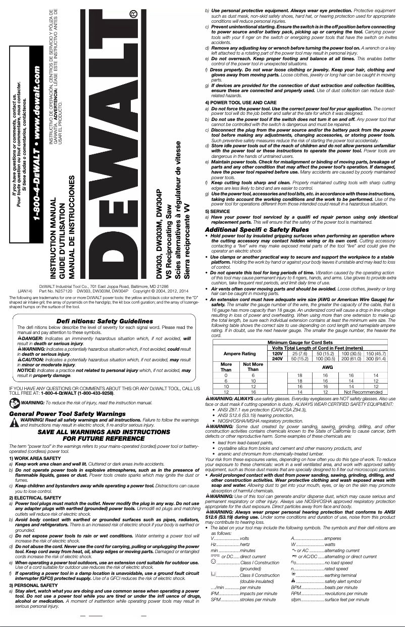 Page n°1 - Manuel utilisateur DeWalt DW303MC