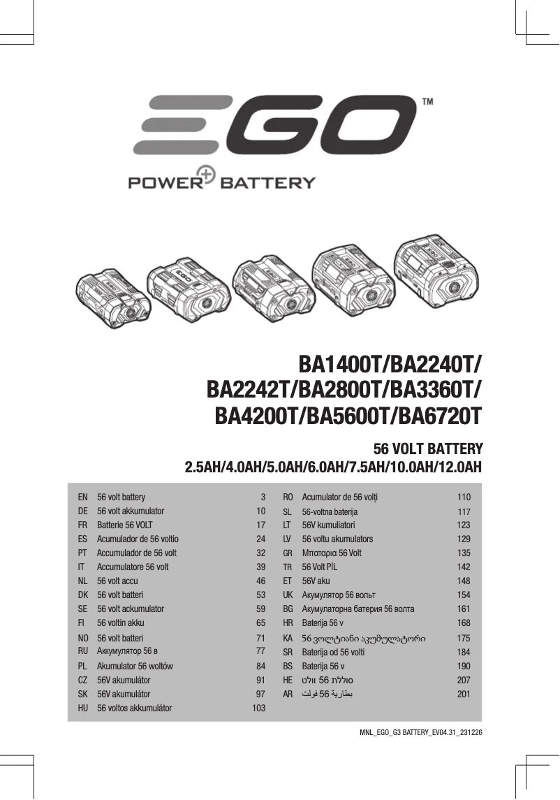 Page n°1 - Manuel utilisateur EGO BA1400T