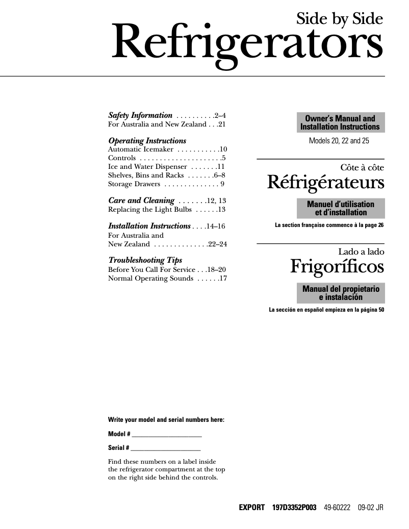 Page 1 de la notice Manuel utilisateur RCA RSG20IDMFWW