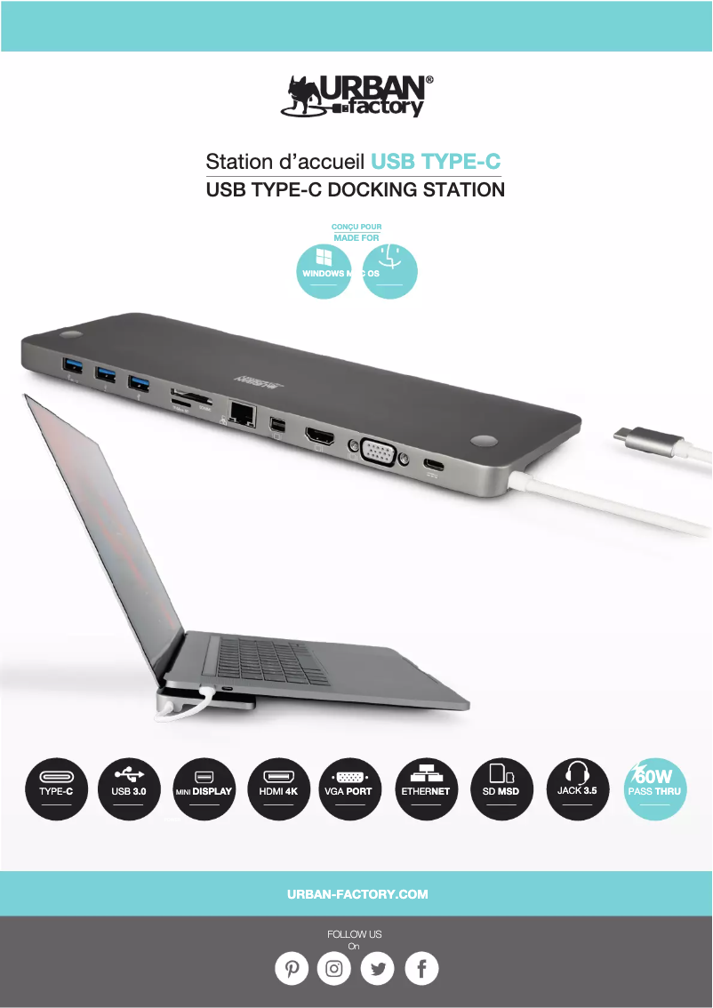 Page 1 de la notice Manuel utilisateur Urban Factory TCD01UF