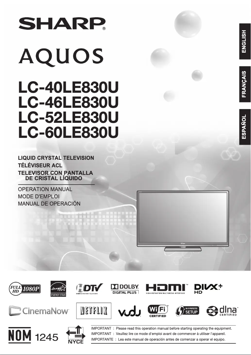 Image de la première page du manuel de l'appareil LC-46LE830U