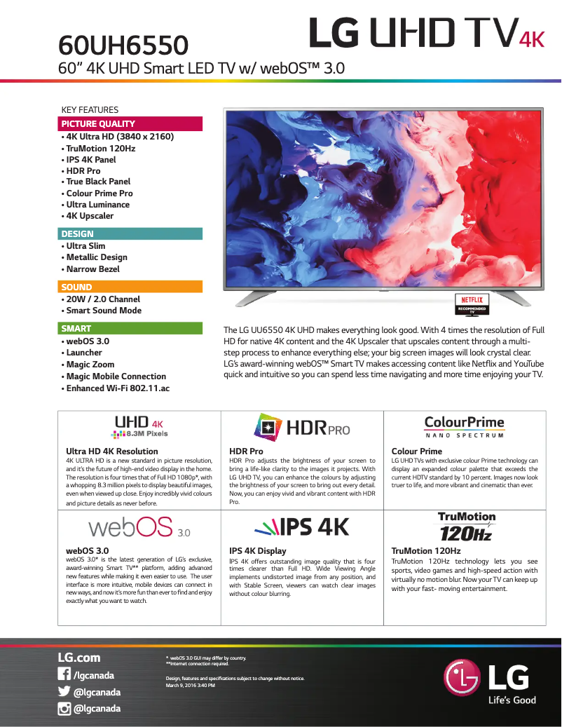 Image de la première page du manuel de l'appareil 60UH6550