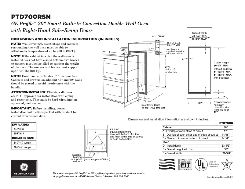Page 1 de la notice Fiche technique GE Profile PTD700RSNSS