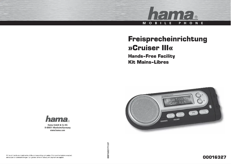 Page n°1 - Manuel utilisateur Hama Cruiser III 16327