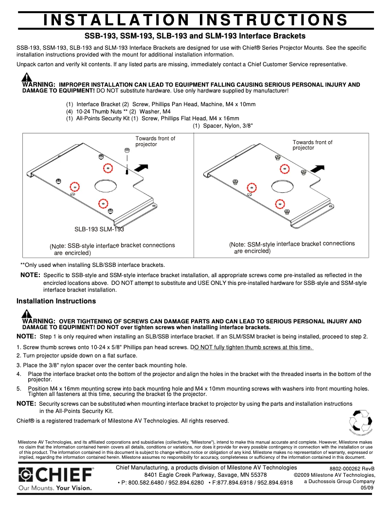 Page n°1 - Manuel utilisateur Chief SLB193