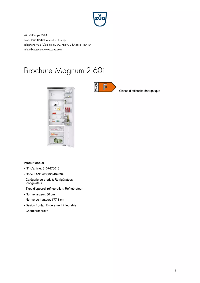 Page n°1 - Brochure V-Zug Magnum 2 60i