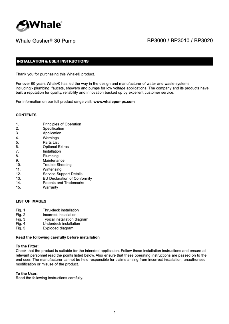 Page 1 de la notice Manuel utilisateur Whale Gusher 30