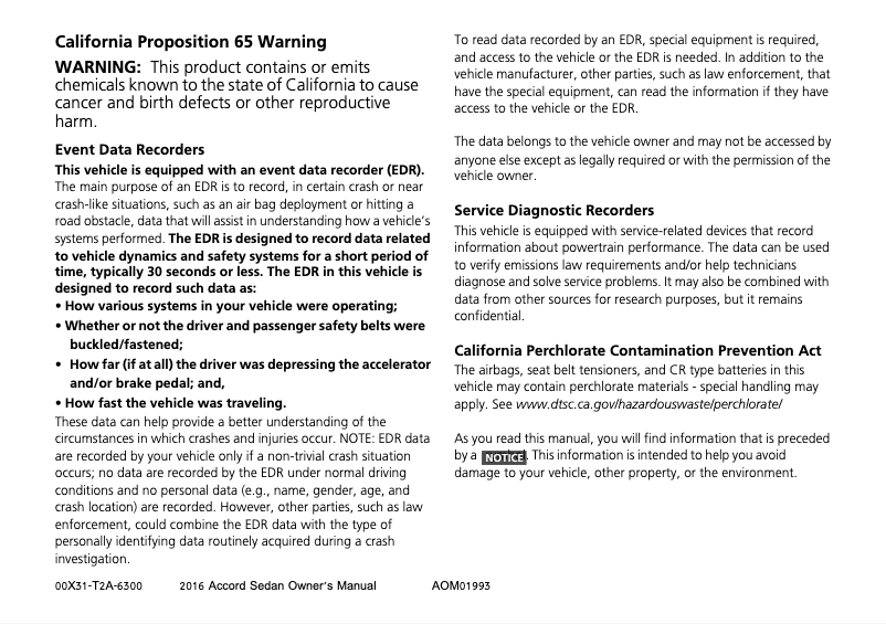 Página 1 del manual Manual de usuario Honda Accord Sedan (2016)