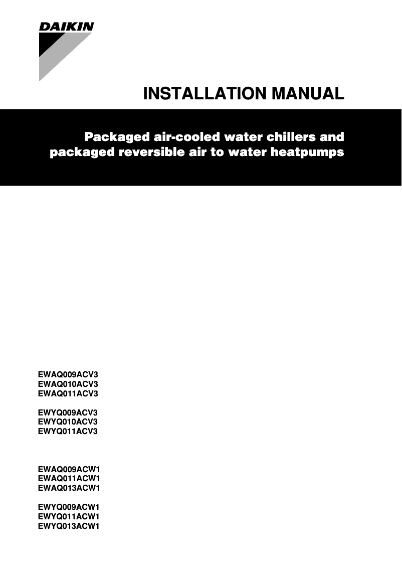 Page 1 de la notice Guide d'installation Daikin EWYQ009ACW1