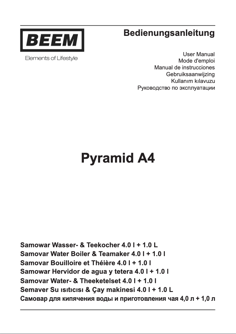 Page n°1 - Manuel utilisateur BEEM Pyramid A4