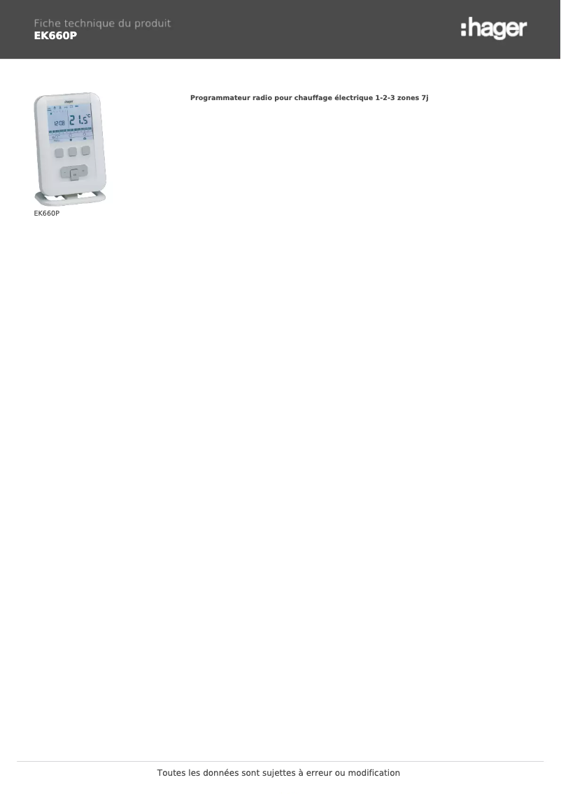 Page n°1 - Fiche technique Hager EK660P