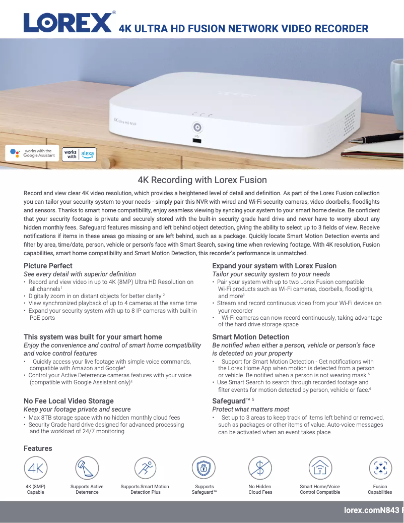 Página 1 del manual Ficha técnica Lorex YN843A82-8AB6N-E