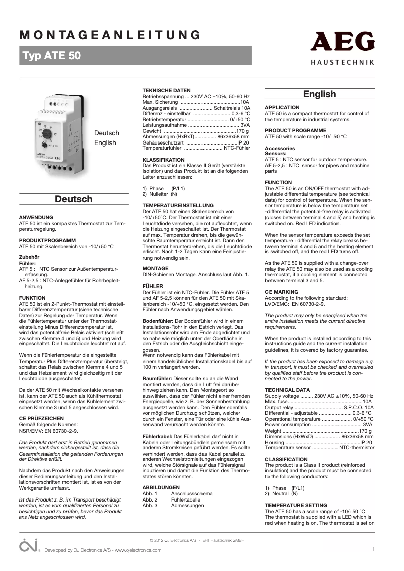 Imagen de la primera página del manual del dispositivo ATE 50