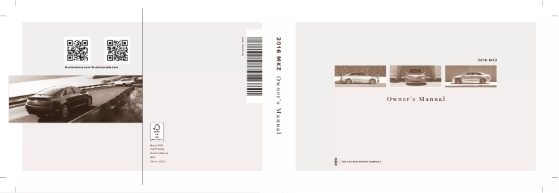 Page n°1 - Manuel utilisateur Lincoln MKZ (2016)
