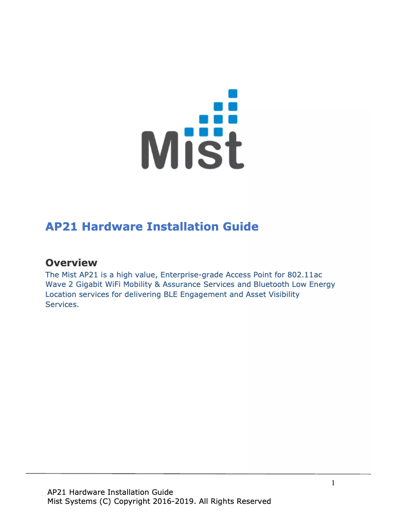 Page n°1 - Manuel utilisateur Mist AP21