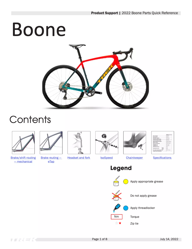 Page 1 de la notice Manuel utilisateur Trek Boone MY18