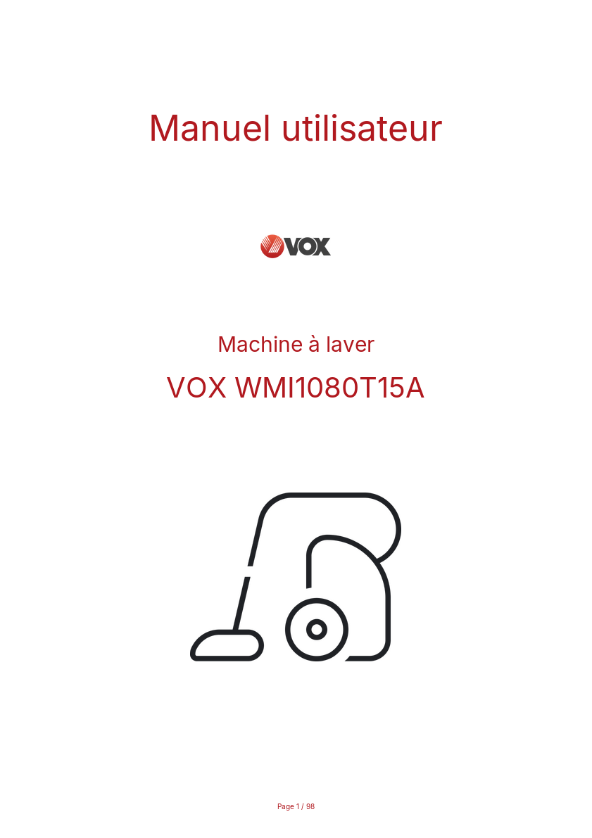 Image de la première page du manuel de l'appareil WMI1080T15A