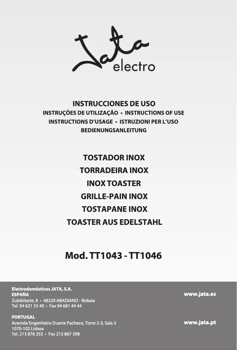 Page 1 de la notice Manuel utilisateur Jata TT1043