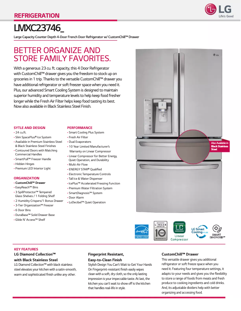 Page 1 de la notice Fiche technique LG LMXC23746