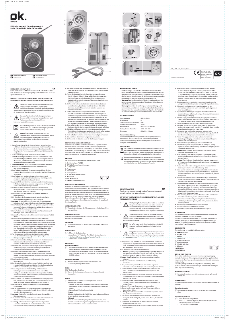 Image de la première page du manuel de l'appareil ORF 310