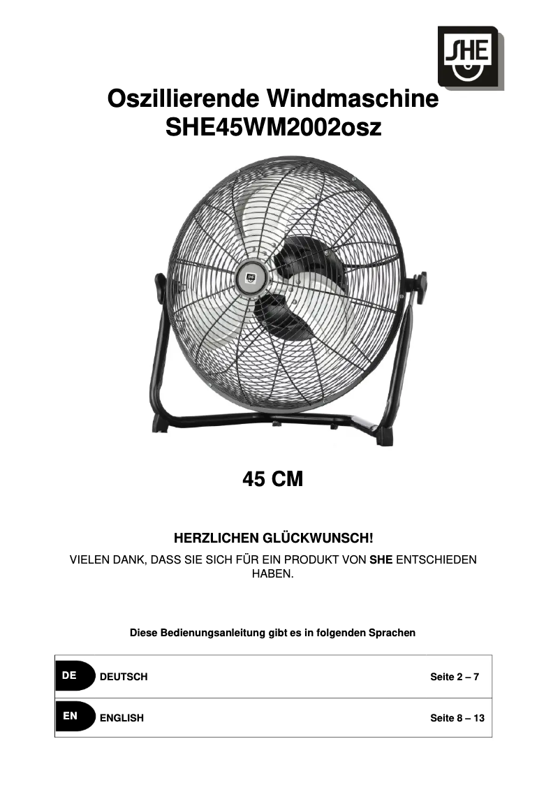 Page n°1 - Manuel utilisateur SHE SHE45WM2002osz