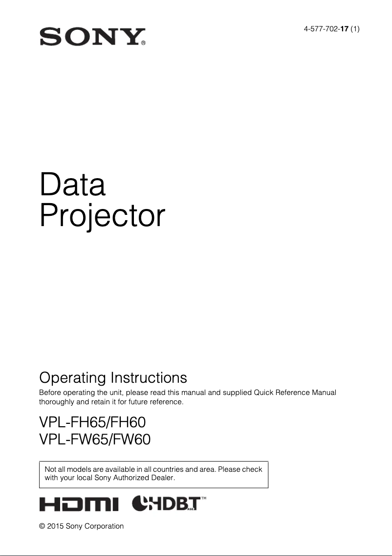 Image de la première page du manuel de l'appareil VPL-FH60