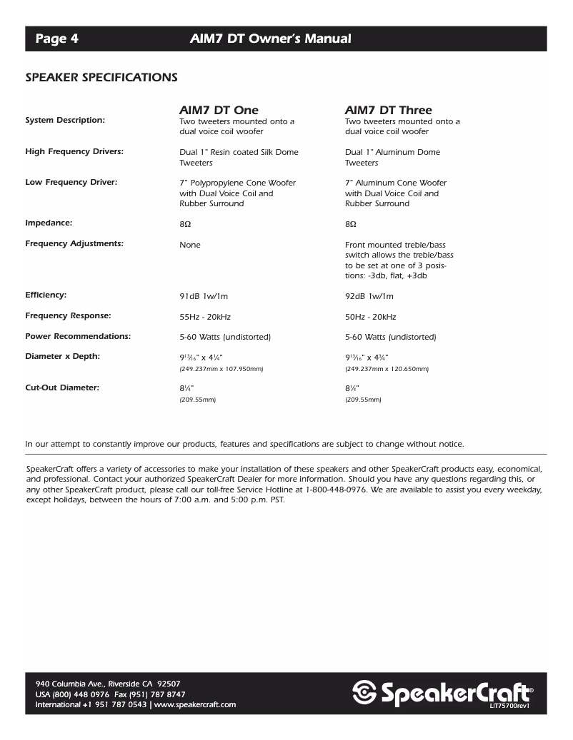 Page 1 de la notice Manuel utilisateur SpeakerCraft AIM8 DT