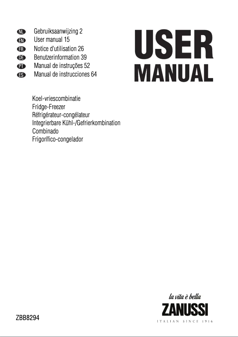 Page n°1 - Manuel utilisateur Zanussi ZBB8294