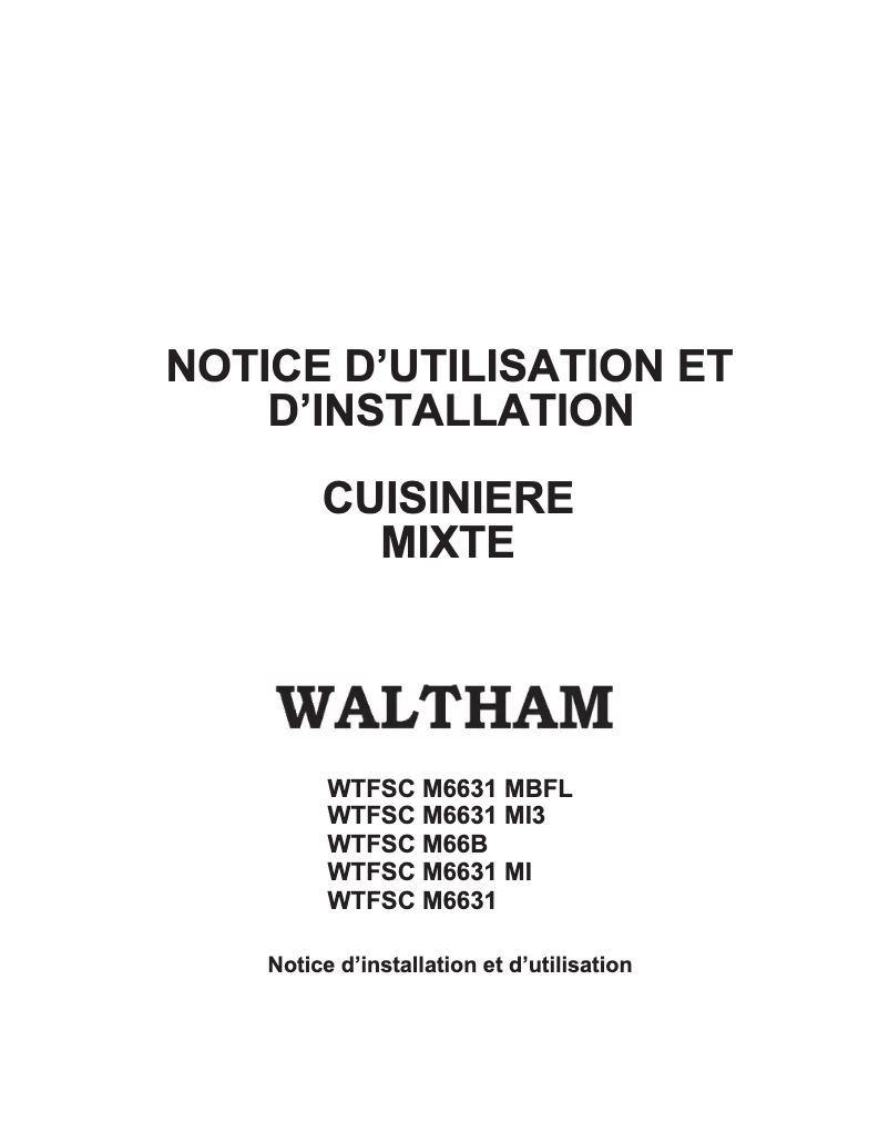 Page n°1 - Manuel utilisateur Waltham WTFSC M6631 MI3