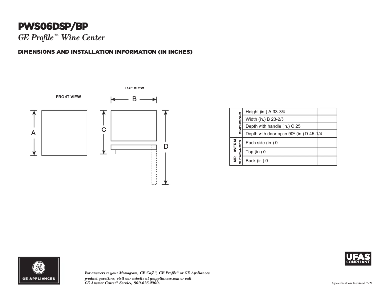 First page image of the manual for Profile PWS06DSPSS
