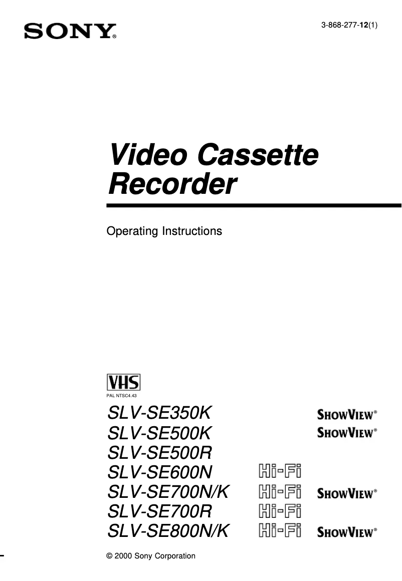 Page 1 de la notice Manuel utilisateur Sony SLV-SE800N