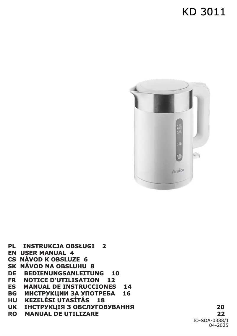 Page 1 de la notice Manuel utilisateur Amica KD 3011