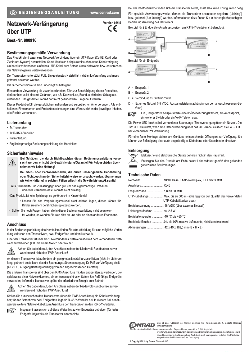 Page n°1 - Manuel utilisateur Renkforce C4L6400-TWP-P
