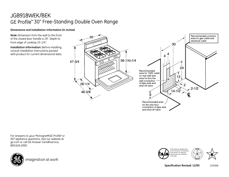 Page 1 de la notice Fiche technique GE Profile JGB918BEKBB
