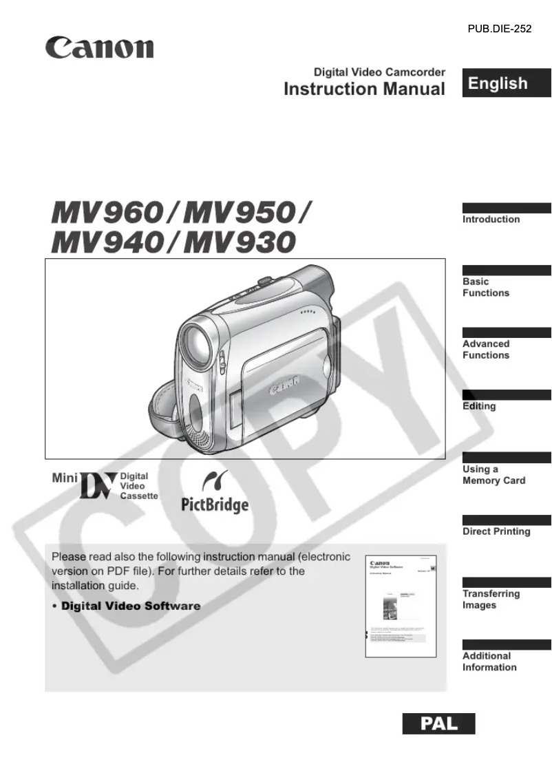 Page 1 de la notice Manuel utilisateur Canon MV960