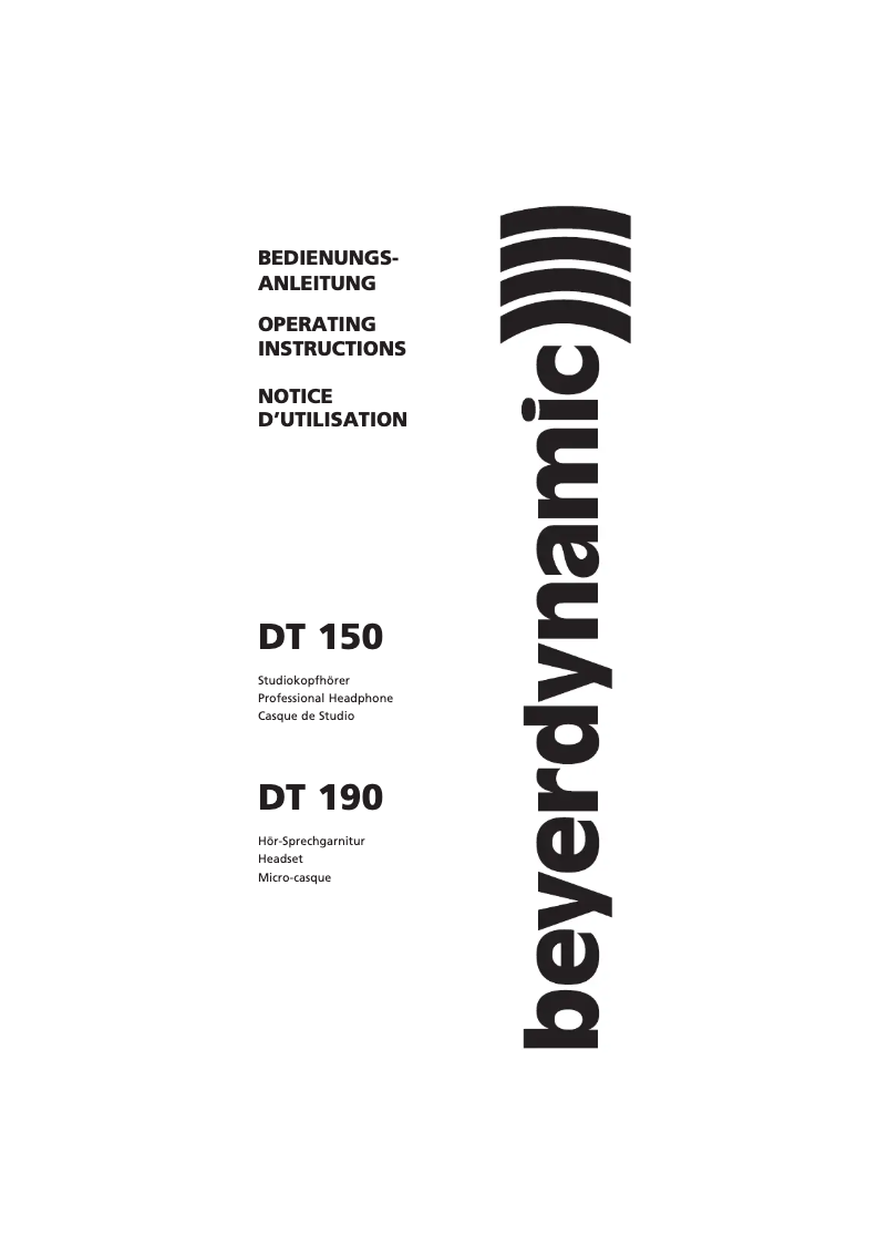 Page 1 de la notice Manuel utilisateur Beyerdynamic DT 150