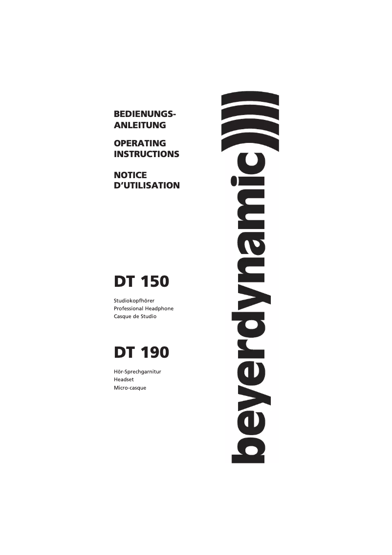 Page n°1 - Manuel utilisateur Beyerdynamic DT 150