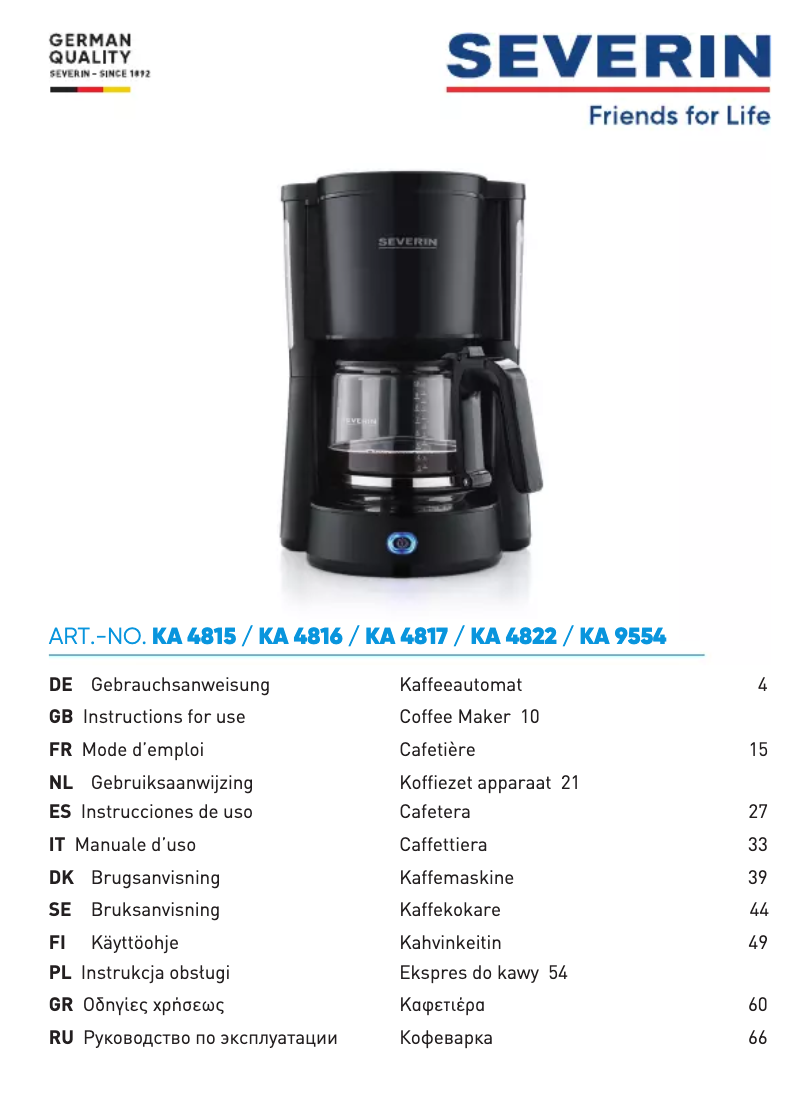 Page 1 de la notice Manuel utilisateur Severin KA 4816